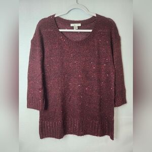 Christopher & Banks Maroon Knit Sweater Sequence Details Size Medium